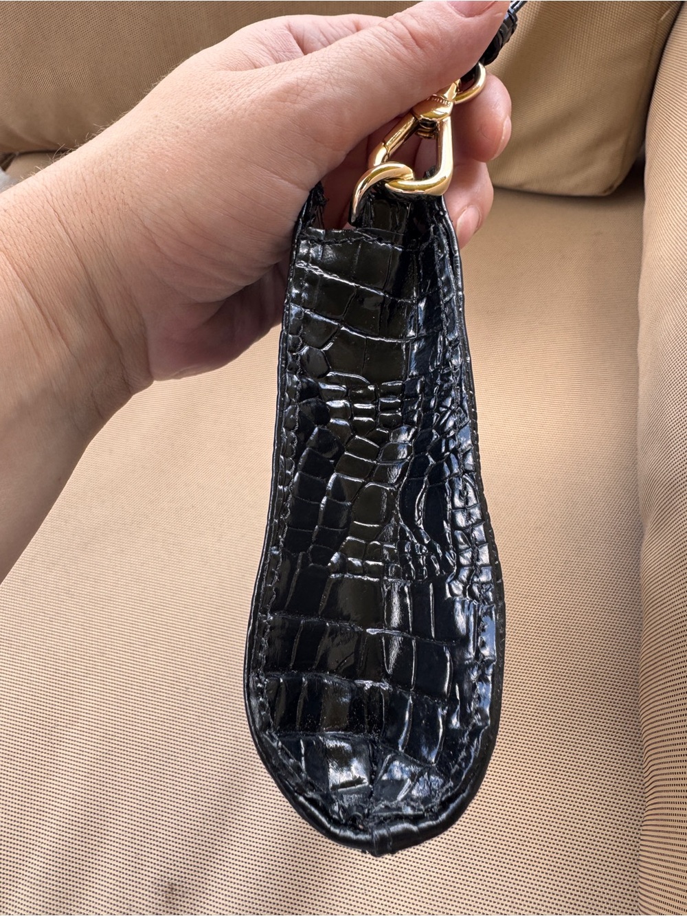 Brahmin Black Melbourne Croc Embossed Leather Wristlet Clutch Zip Pouch - Picture 13 of 14